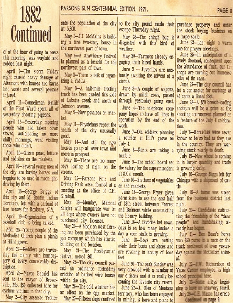 #63 PARSONS PAPER 1882 MAY 27th 15 DOGS ESCAPE